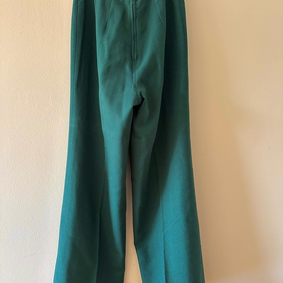 Emerald Green Wide Leg Wool Pants - Picture 2 of 5